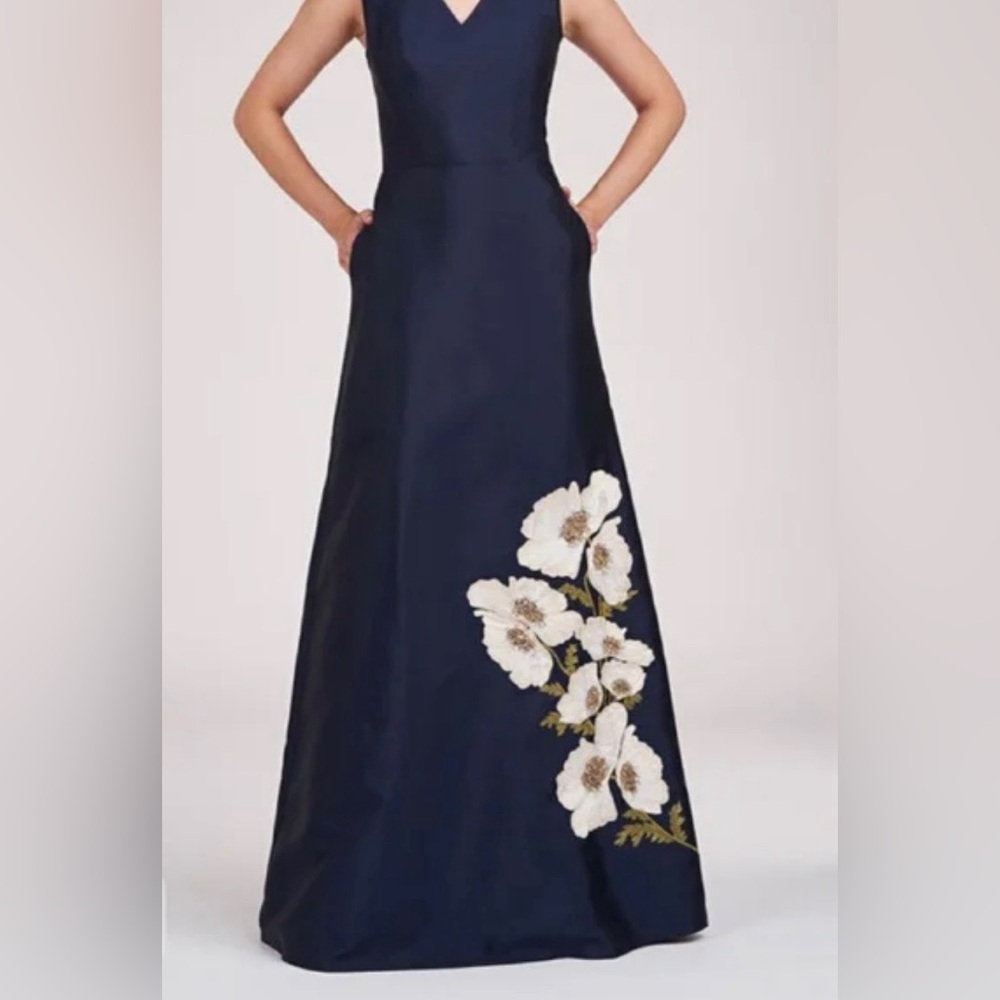 Elegant Navy Floral Evening Gown